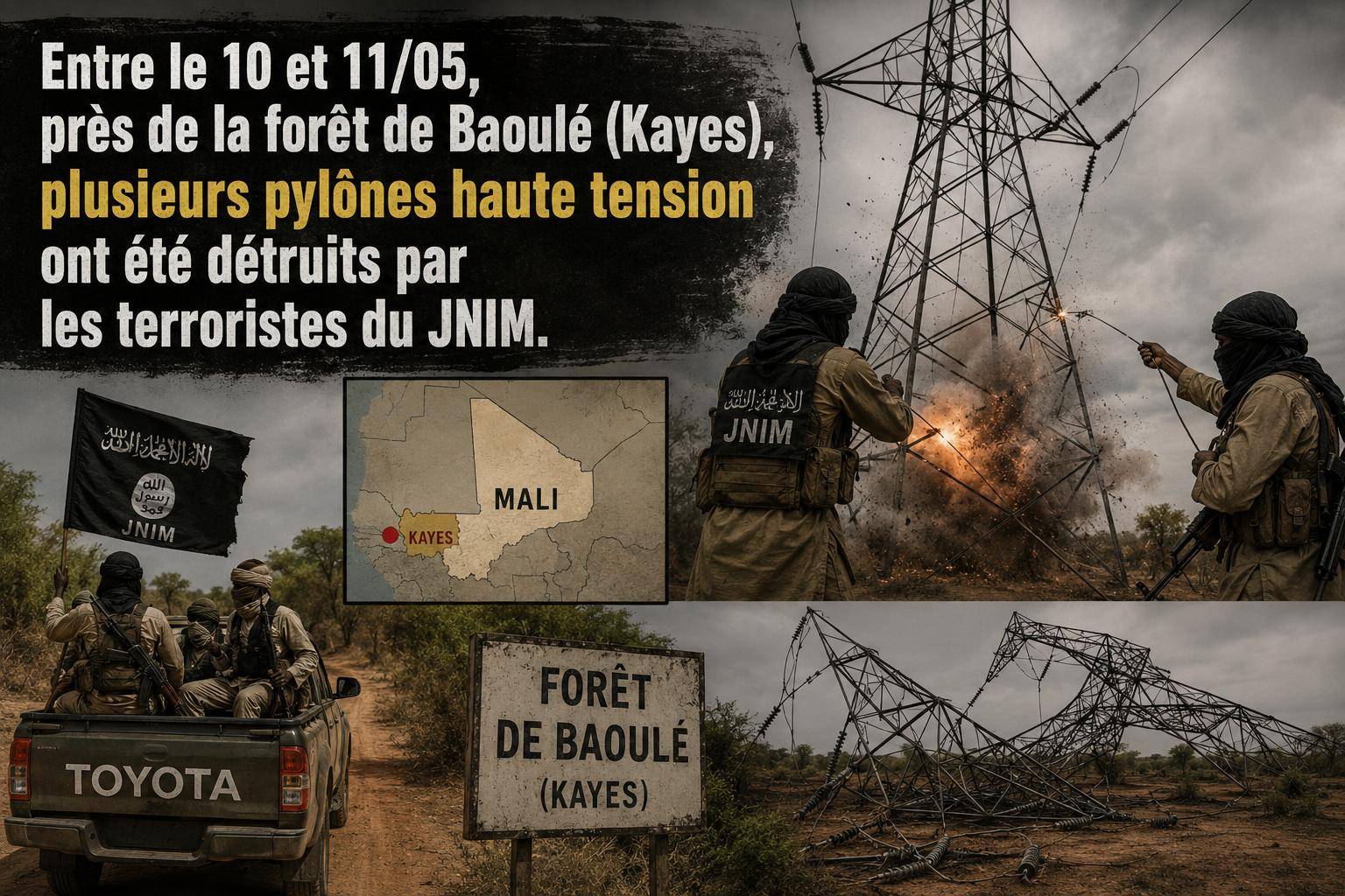 Sabotage des pylônes au Mali : Bamako dans le noir, l&rsquo;armée et ses alliés en difficulté face au JNIM