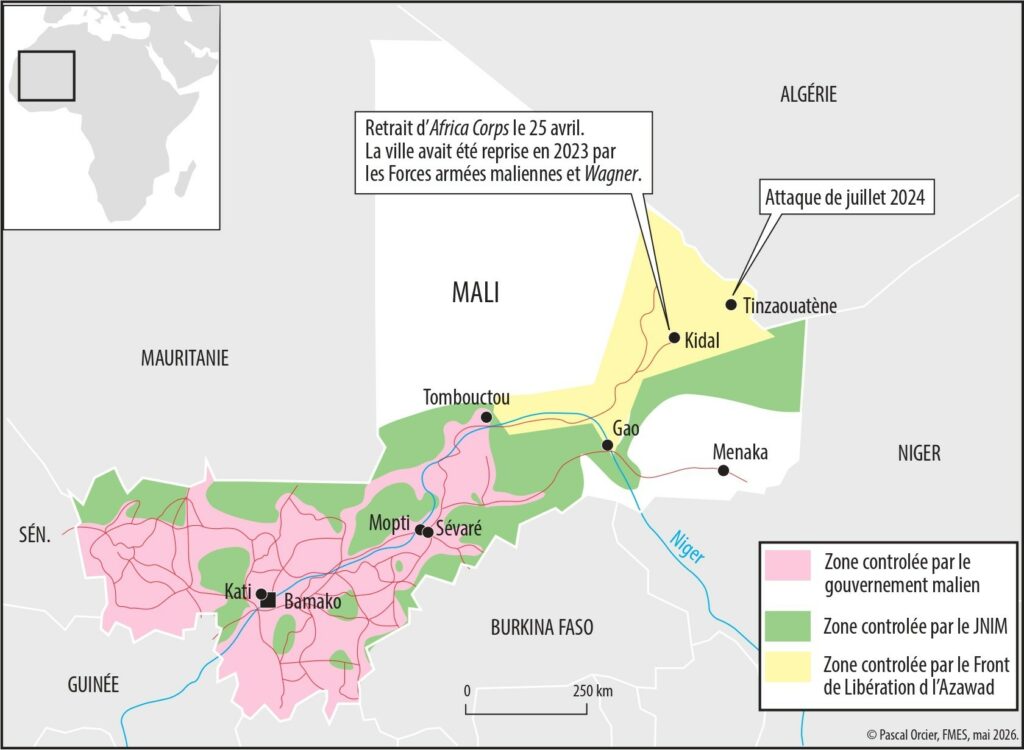 Carte des zones affectées par les attaques djihadistes et rebelles au Mali