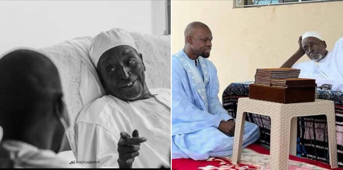 Ousmane Sonko serre la main de Serigne Cheikh Saliou Mbacké lors d’un événement public