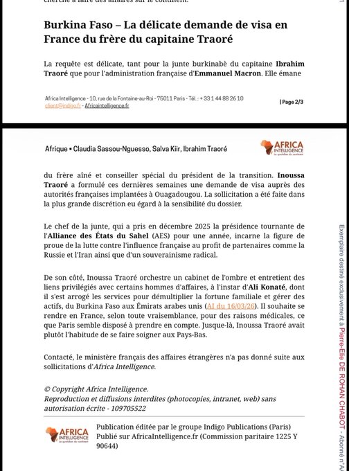 Burkina Faso : la demande de visa discrète d&rsquo;un proche de Traoré qui contredit le discours anti-français
