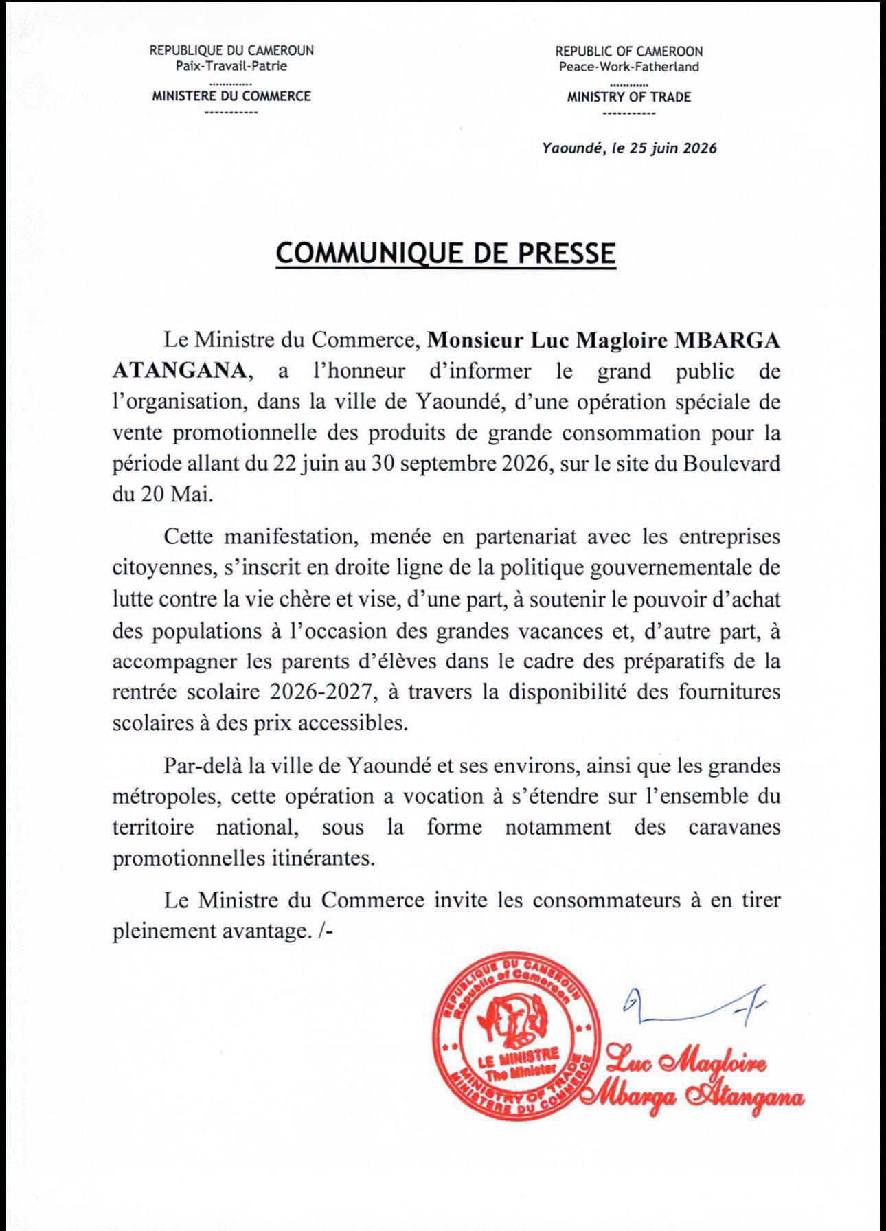 Opération spéciale de vente promotionnelle des produits de grande consommation