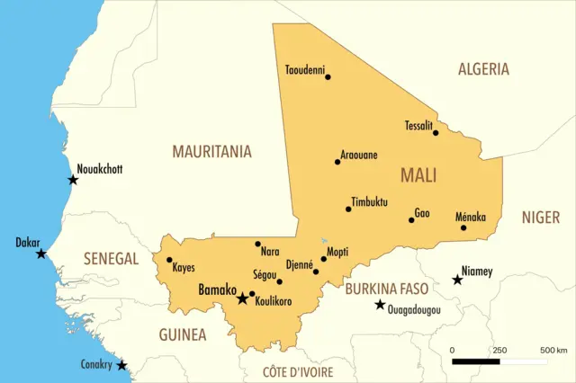 Carte de l'Azawad et des régions du nord du Mali