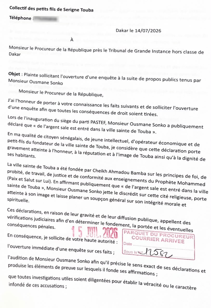 Plainte judiciaire contre Ousmane Sonko après des propos sur Touba