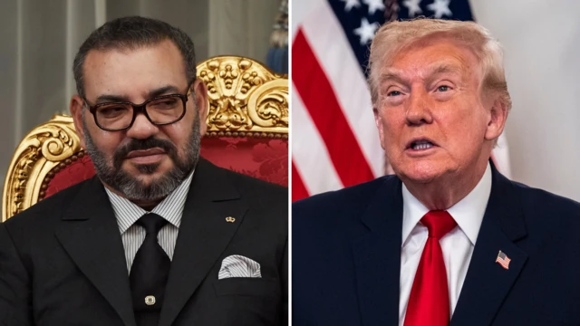Portrait du roi Mohammed VI et de Donald Trump lors d'une rencontre officielle.