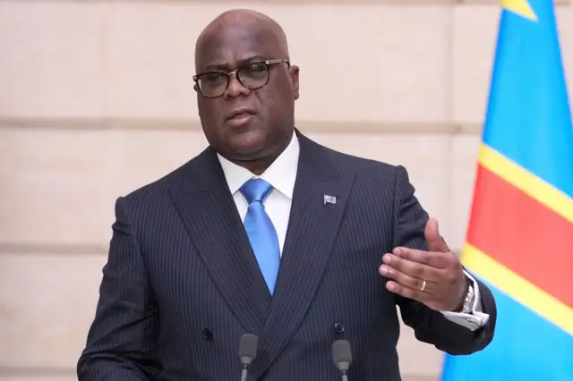 Félix Tshisekedi lors d'une conférence de presse à Paris en avril 2024