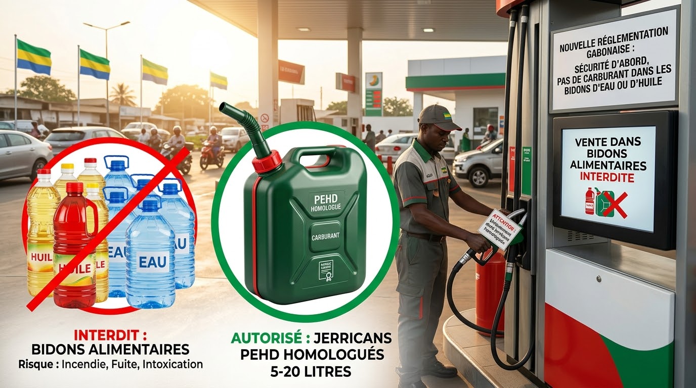 Bidons alimentaires bannis des stations-service au Gabon : ce qui change et comment les automobilistes réagissent